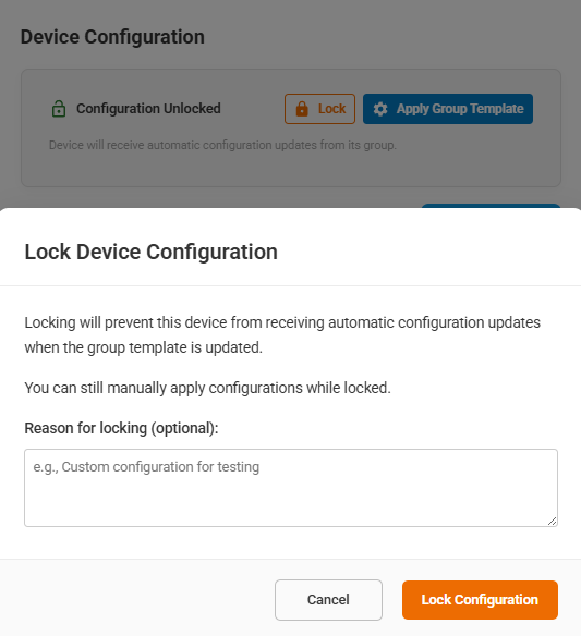 Lock Device Configuration dialog