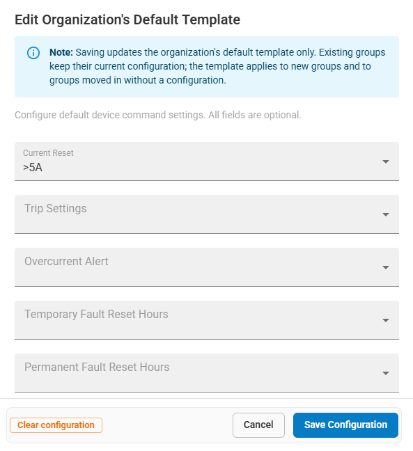 Edit Organization default template configuration