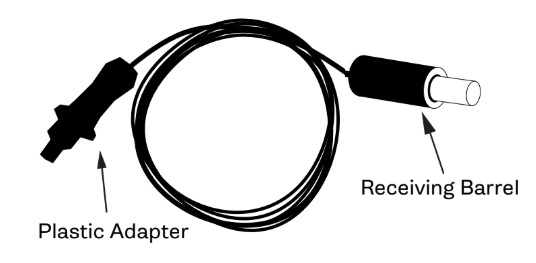 Plastic adapter and receiving barrel on the fiber optic cable