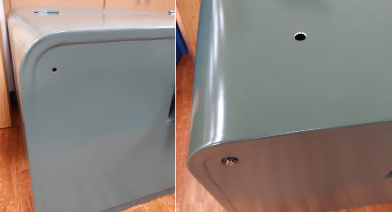 Holes drilled in the cabinet for the LED and antenna